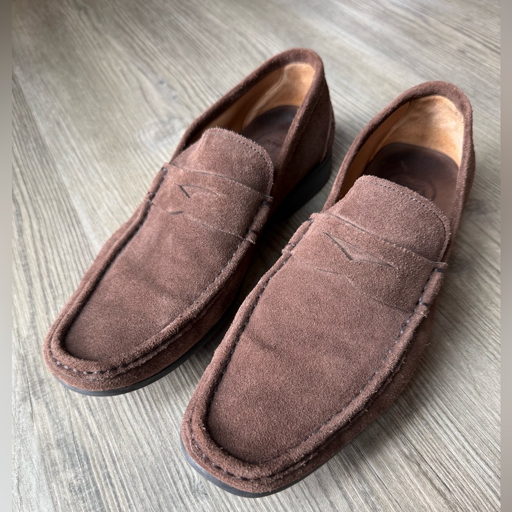 Peter Millar Suede Penny Loafers Brown Size 8.5 Made in Brazil Luxury